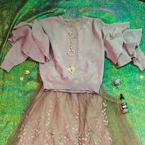 Elegant Muted Lavender Pearl Puff Top : Chicwish